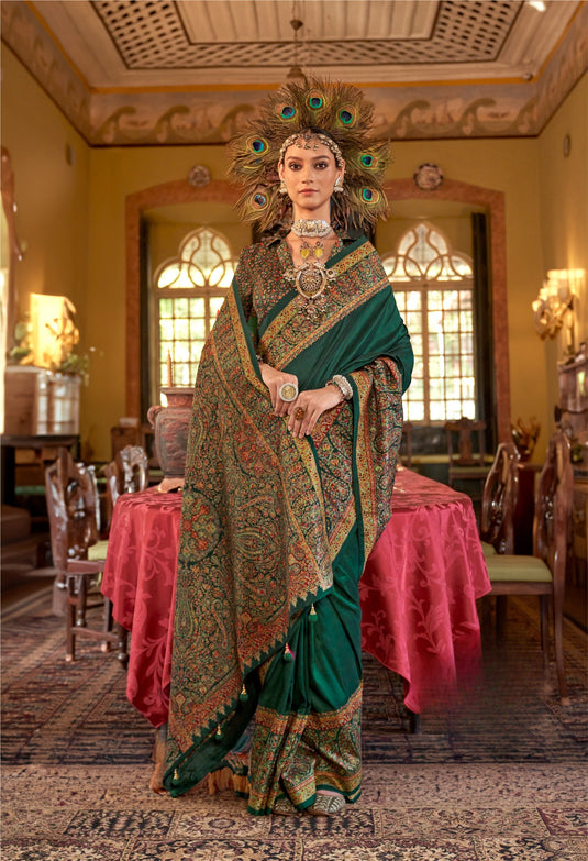 Black Poly Viscose Silk HB Print Festive wear Saree