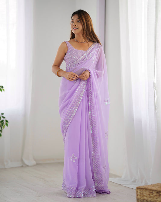 Black Sequins Embroidered Georgette Party Wear Saree For Women