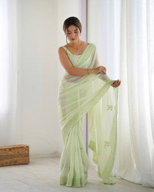 Black Sequins Embroidered Georgette Party Wear Saree For Women