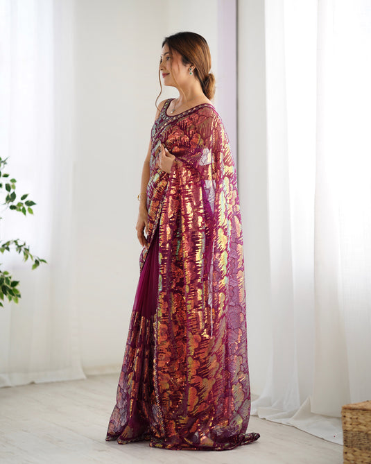 White Embroidered Soft Butterfly Net Party Wear Saree For Women