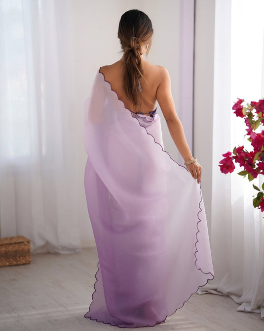 Fancy Purple Aarco Lace Work Crunchy Padding Party Wear Saree For Women