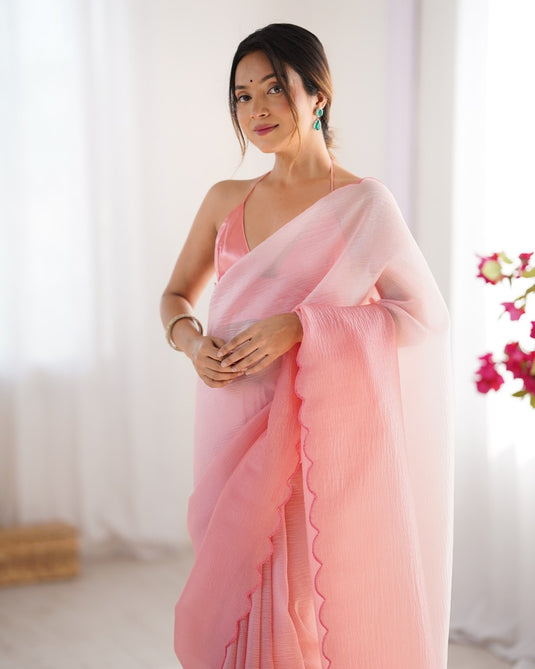 Fancy Purple Aarco Lace Work Crunchy Padding Party Wear Saree For Women