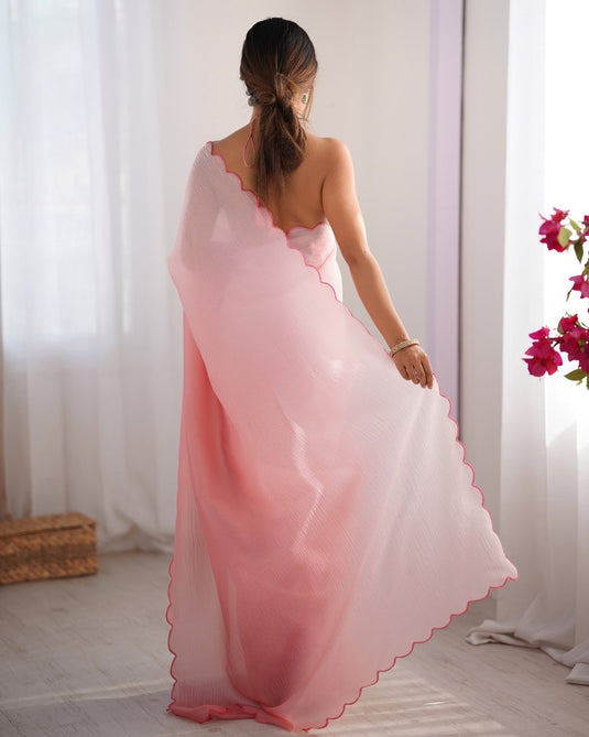 Fancy Purple Aarco Lace Work Crunchy Padding Party Wear Saree For Women