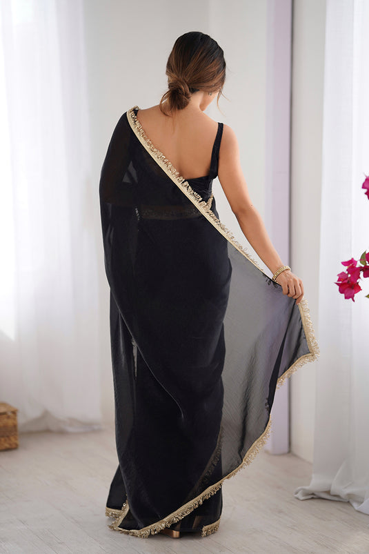 Wine Sequins Hand work Fandy Two Tone Satin Saree For Women