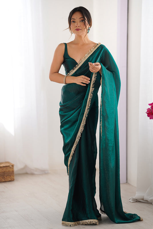 Wine Sequins Hand work Fandy Two Tone Satin Saree For Women