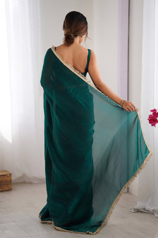 Wine Sequins Hand work Fandy Two Tone Satin Saree For Women