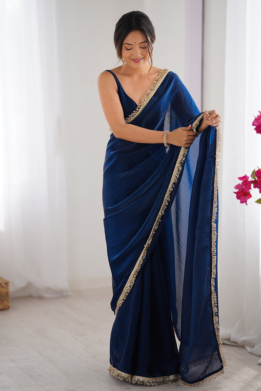 Wine Sequins Hand work Fandy Two Tone Satin Saree For Women
