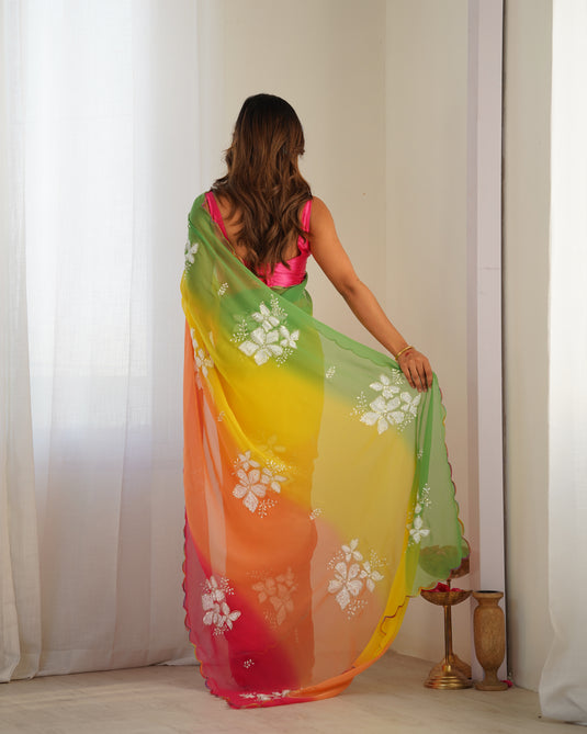 Multicolor Sequins Embroidered Georgette Padding Festive Wear Saree For Women