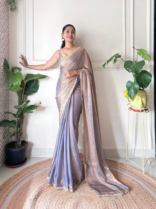 Purple Embellished Satin Party Wear Saree For Women