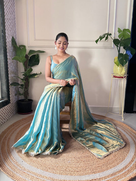 Purple Embellished Satin Party Wear Saree For Women