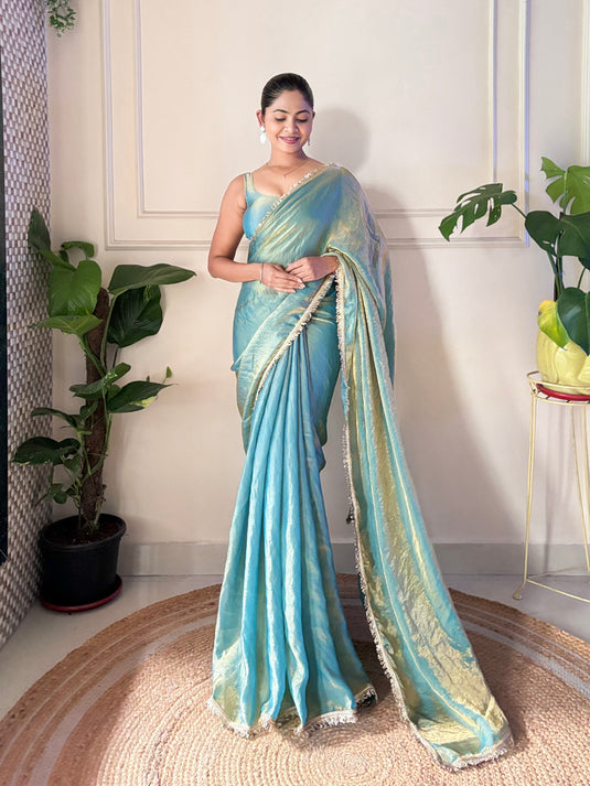 Purple Embellished Satin Party Wear Saree For Women