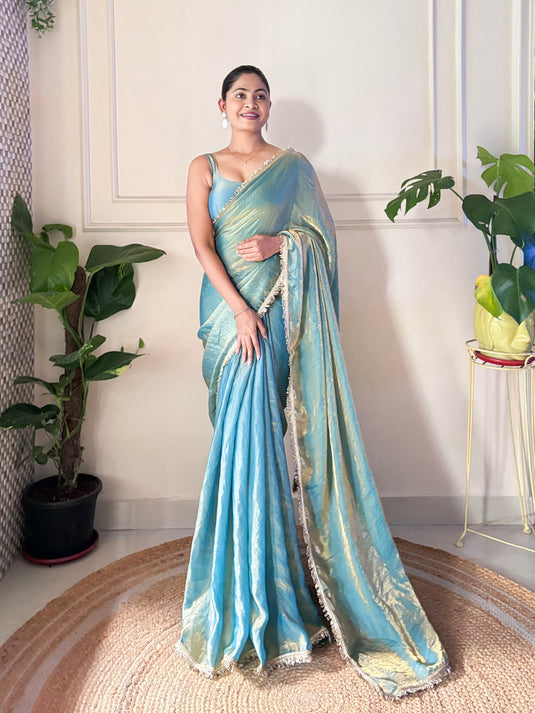 Purple Embellished Satin Party Wear Saree For Women