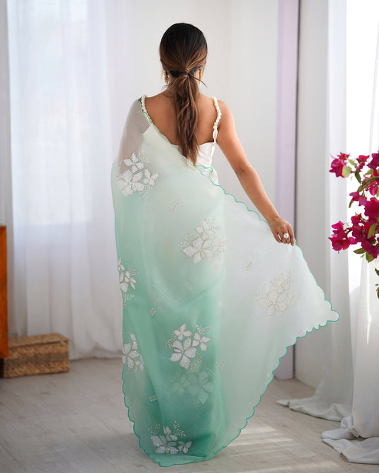 Purple Sequins Embroidered Candy Crush Padding Party Wear Saree For Women