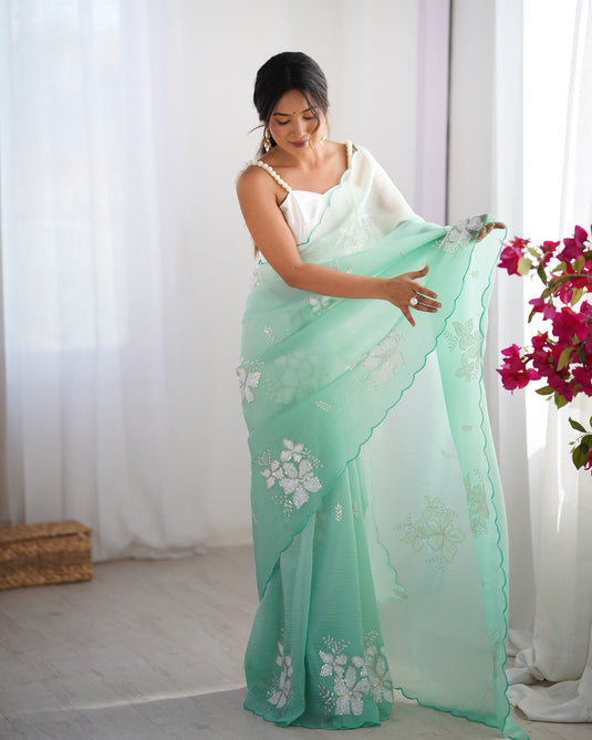 Purple Sequins Embroidered Candy Crush Padding Party Wear Saree For Women