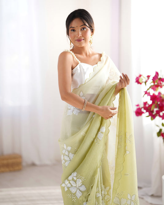 Purple Sequins Embroidered Candy Crush Padding Party Wear Saree For Women