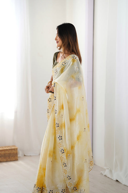 Blue Fendi Badal Print Sequins Embroidered Festive Wear Saree For Women