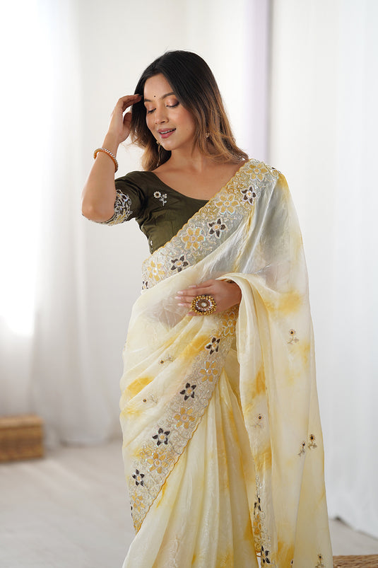 Blue Fendi Badal Print Sequins Embroidered Festive Wear Saree For Women