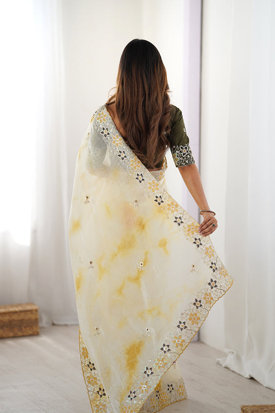 Blue Fendi Badal Print Sequins Embroidered Festive Wear Saree For Women