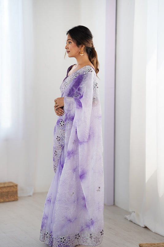 Blue Fendi Badal Print Sequins Embroidered Festive Wear Saree For Women