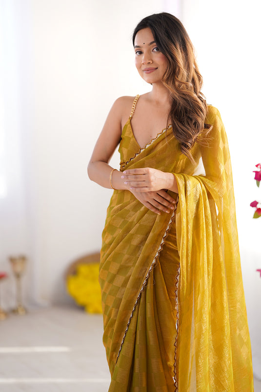 Wine Embellished Chiffon Checks Party Wear Saree For Women