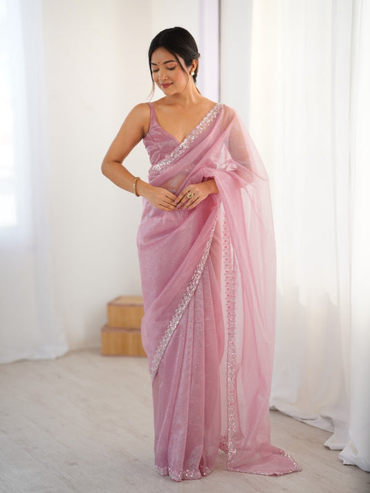 White Embroidered Twill Net Ceremonial Saree For Women