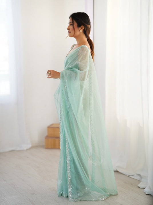 White Embroidered Twill Net Ceremonial Saree For Women