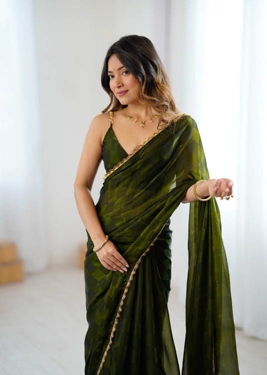 Maroon Embellished NC Chiffon Checks Festive Saree For Women