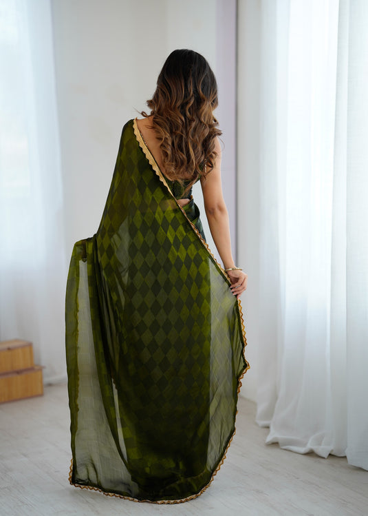 Maroon Embellished NC Chiffon Checks Festive Saree For Women