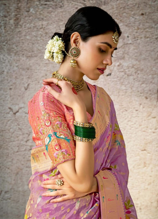 Designer Navy Blue Kora Banarasi Art Silk Festive Wear Saree For Women