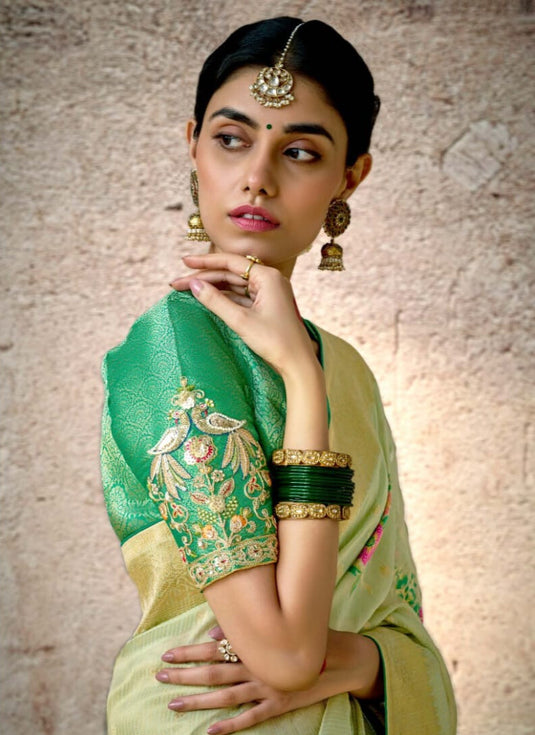 Designer Navy Blue Kora Banarasi Art Silk Festive Wear Saree For Women