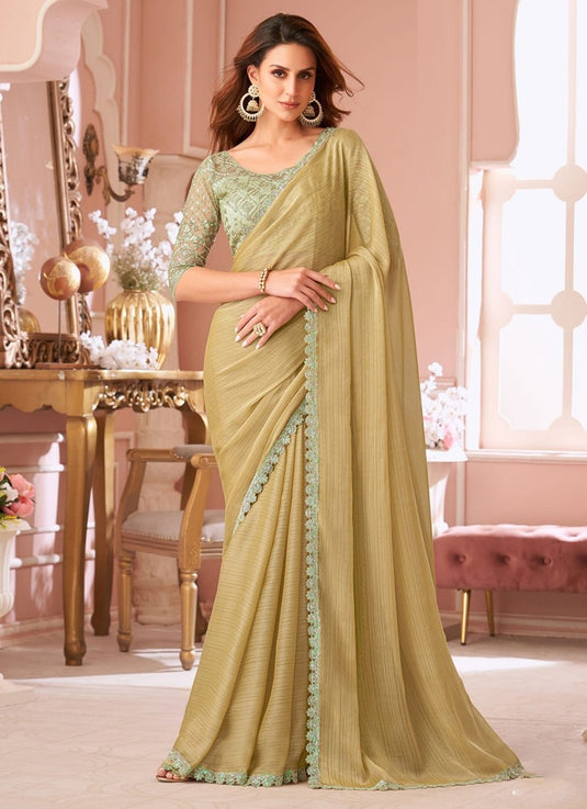 Elegant Purple Satin Shimmer Chiffon Georgette Embroidered Festive Saree For Women