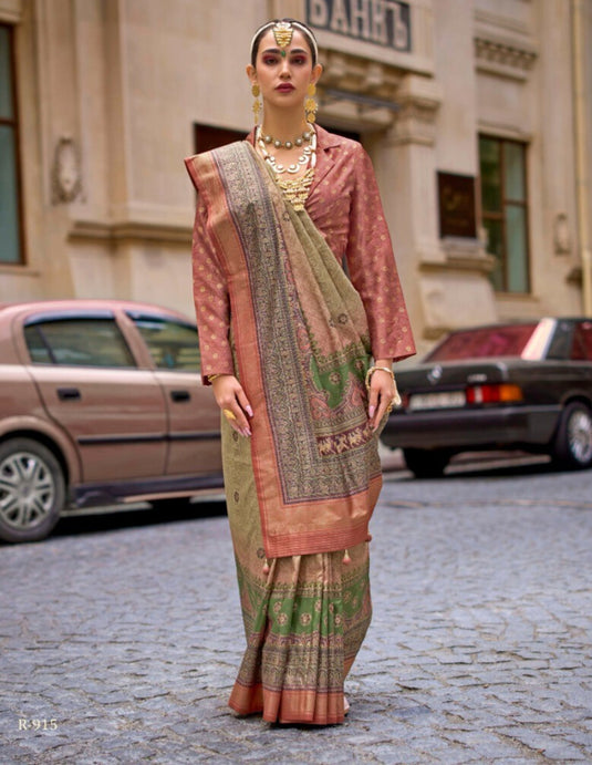 Yellow Poly Viscose Silk Foil Print Woven Festive Wear Saree