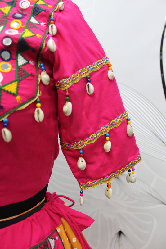 Pink-yellow Viscose Rayon Printed And Embroidered Fully Stitched Lehenga Choli