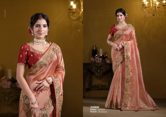 Elegant Purple Georgette Organza Silk Sequins Embroidered Khatli Work Festive Wear Saree