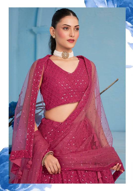 Beige Georgette Sequins & Thread Embroidered Semi Stitched Bridal Lehenga Choli