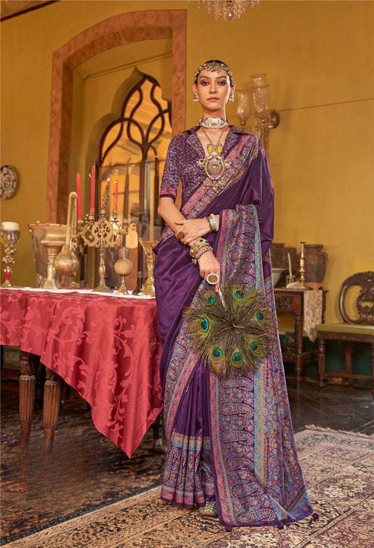 Black Poly Viscose Silk HB Print Festive wear Saree