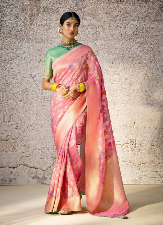 Designer Navy Blue Kora Banarasi Art Silk Festive Wear Saree For Women