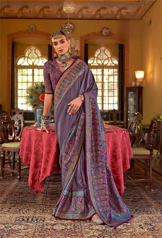 Black Poly Viscose Silk HB Print Festive wear Saree