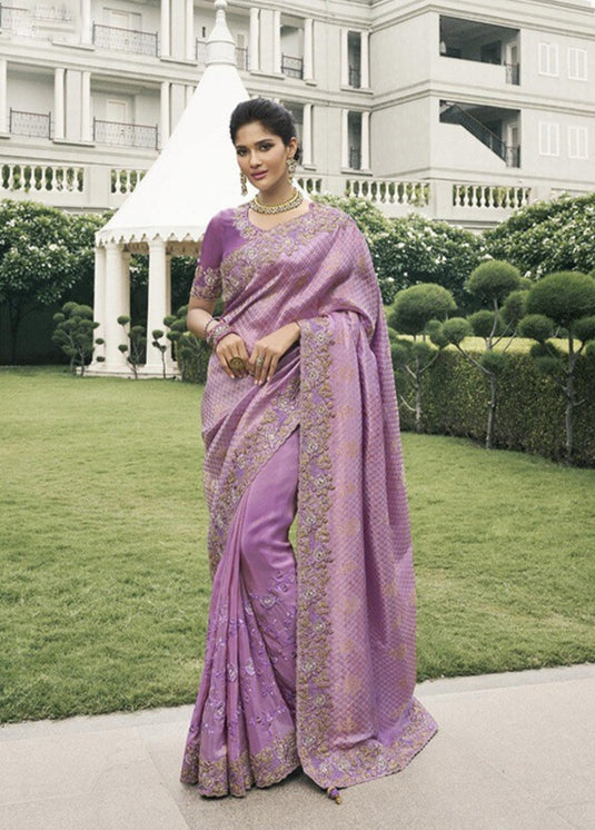 Beige Tissue Silk Stone Pearl Embroidered Mirror Work Festive wear Saree