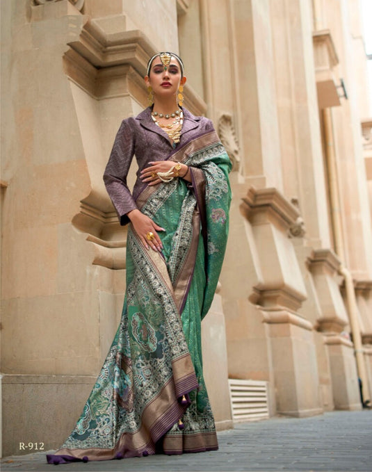 Yellow Poly Viscose Silk Foil Print Woven Festive Wear Saree