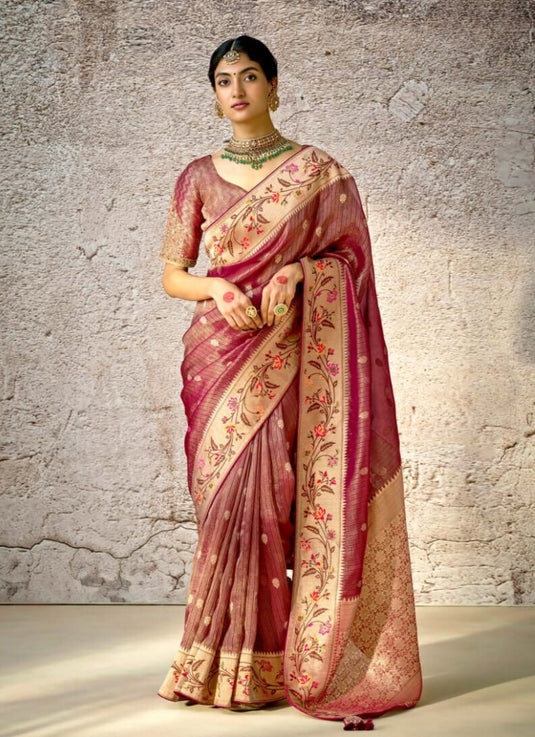 Designer Navy Blue Kora Banarasi Art Silk Festive Wear Saree For Women