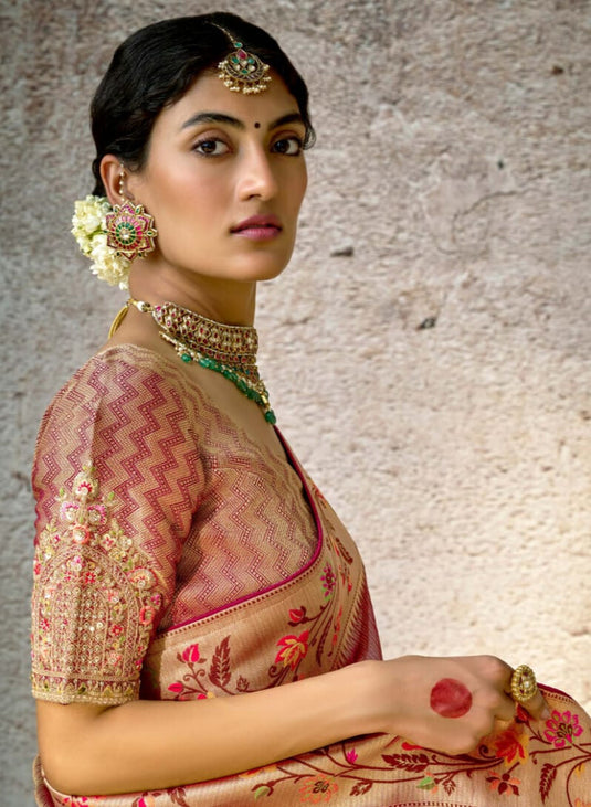 Designer Navy Blue Kora Banarasi Art Silk Festive Wear Saree For Women