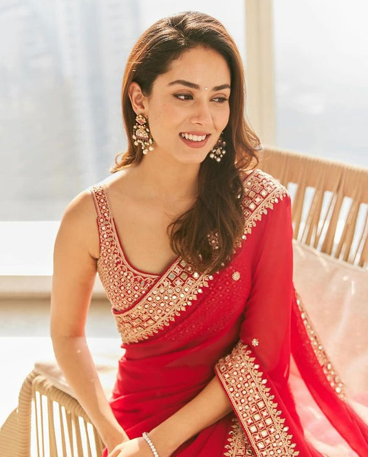 Red Bollywood Inspired Premium Georgette Sequence Embroidered Saree