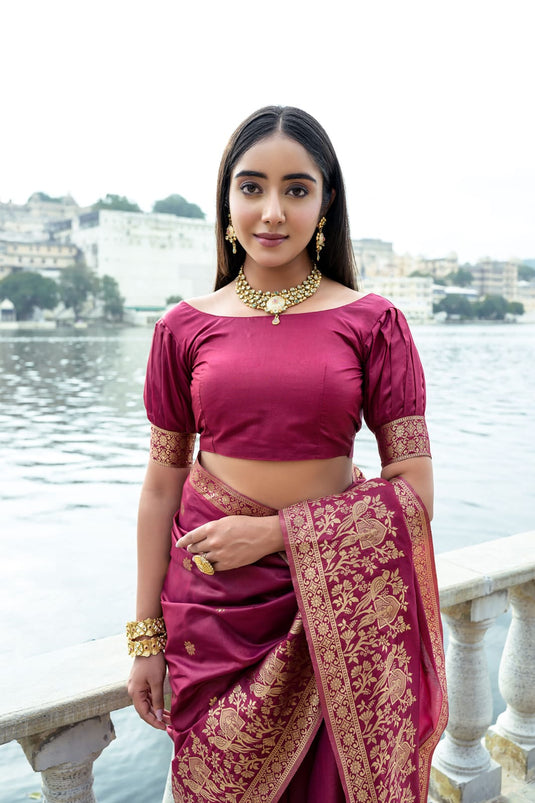 Wine Premium Soft Silk Zari Weaving Saree