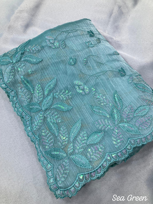 Sky Blue Designer Burberry Silk Sequence Embroidered Work Saree