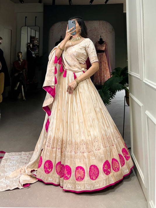 Navratri Special Pink Hand Bends Work Shimmer Semi Stitched Lehenga Choli