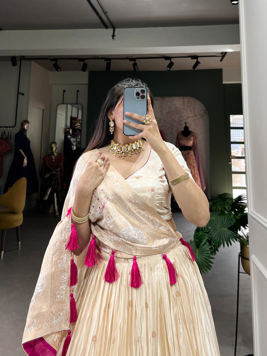 Navratri Special Pink Hand Bends Work Shimmer Semi Stitched Lehenga Choli