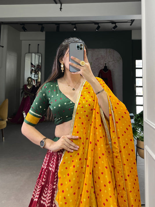 Navratri Special Red Printed Foil Work Tussar Silk Semi Stitched Festive Lehenga Choli