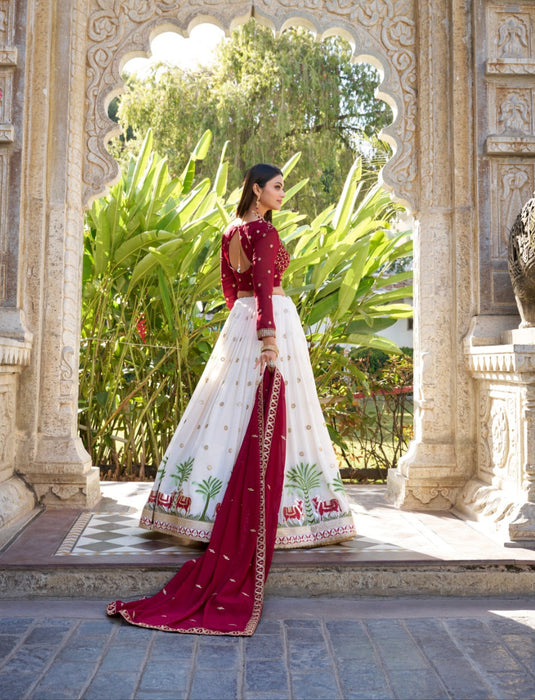 Traditional White Sequins Embroidered Georgette Semi Stitched Bridal Lehenga Choli