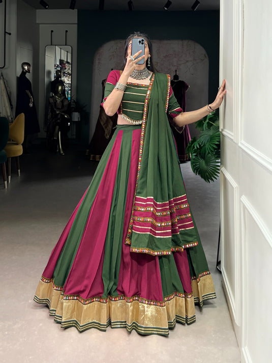 Dandiya Special Multicolor Gamthi work Rayon Ready to Wear Fully Stitched Lehenga Choli